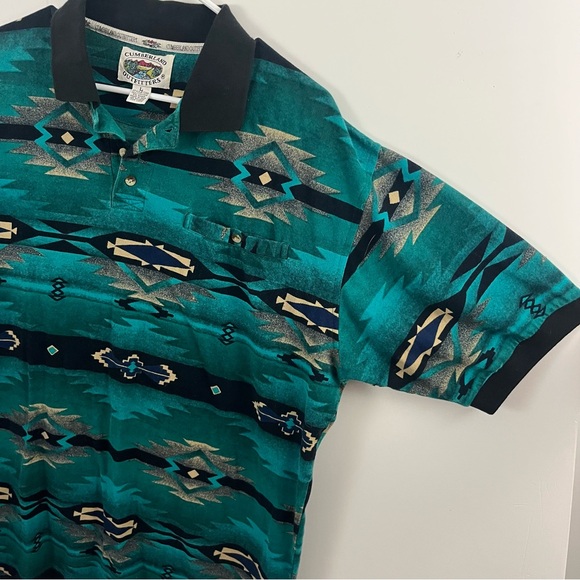 Vintage Cumberland Outfitters Aztec Polo Shirt L 100% Cotton Teal Southwestern - Picture 4 of 8